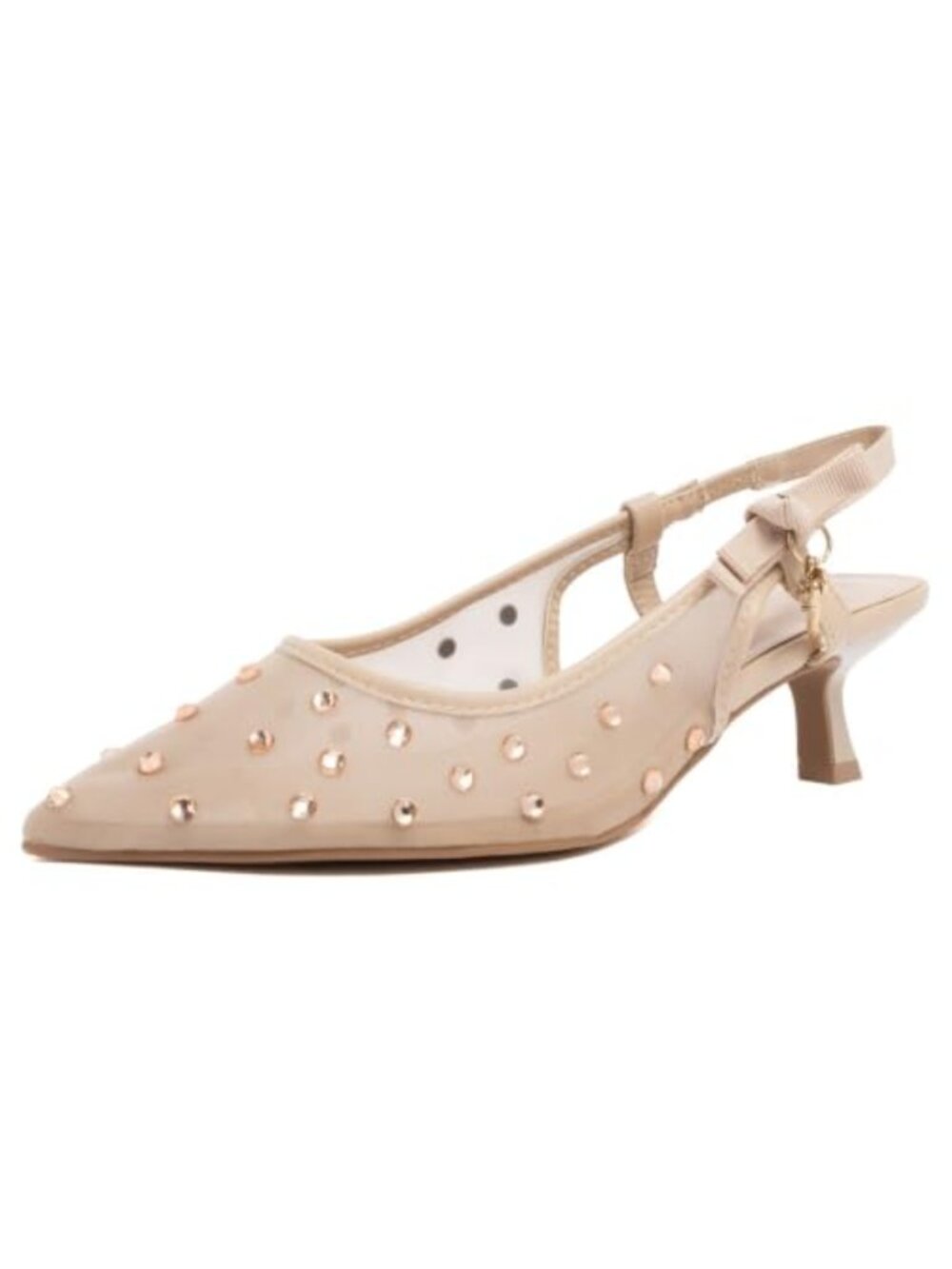 Juicy Couture Rhinestone Mesh Slingback Pointed Toe Kitten Heel Dress Sandals